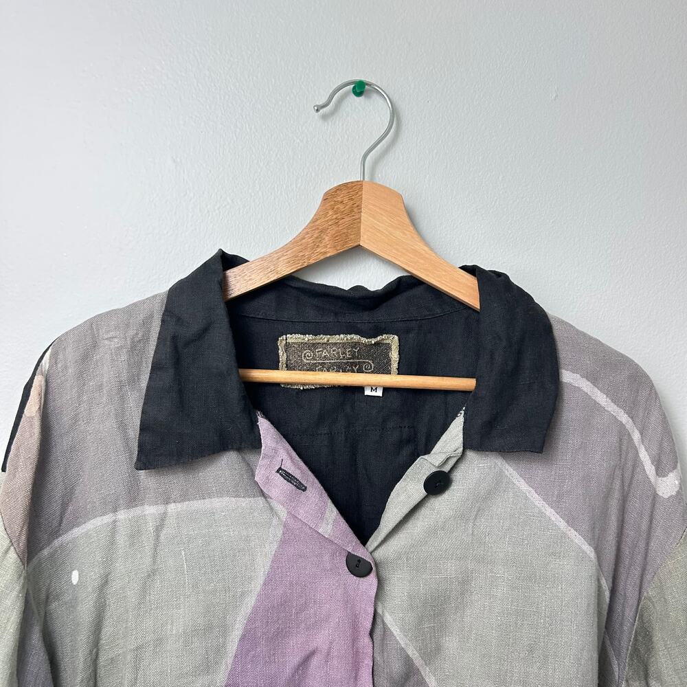 Farley Farley 100% Linen Button Down Shirt Lagenlook Art to Wear Top size Medium - Picture 2 of 8